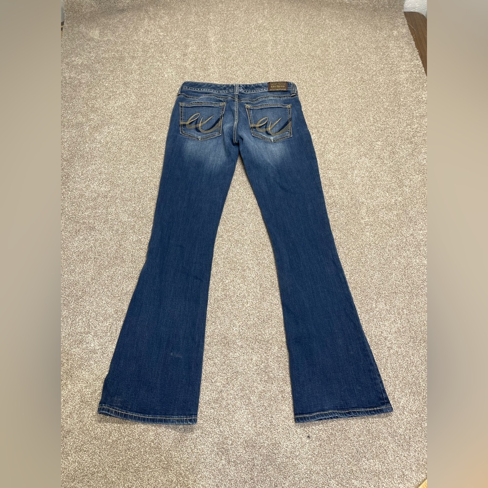 00s Y2K grunge cowgirl Express Low Rise Bootcut Jeans 10L Medium Wash Whiskered
